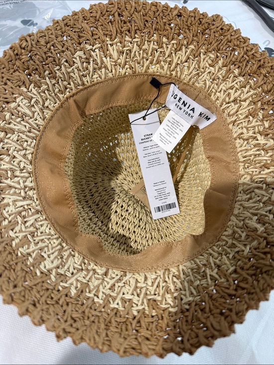 Eugenia Kim Two-Tone Woven Bucket Hat in Natural & Brown main image 5